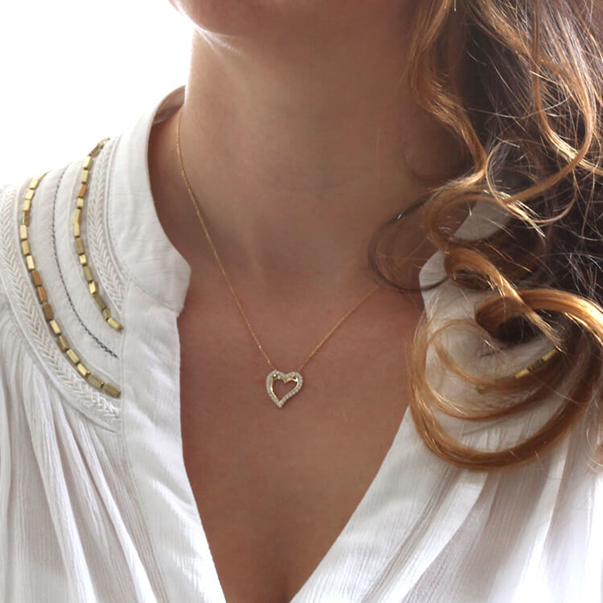 Altın Taşlı Minimal Kalp Kolye (KLY0001)