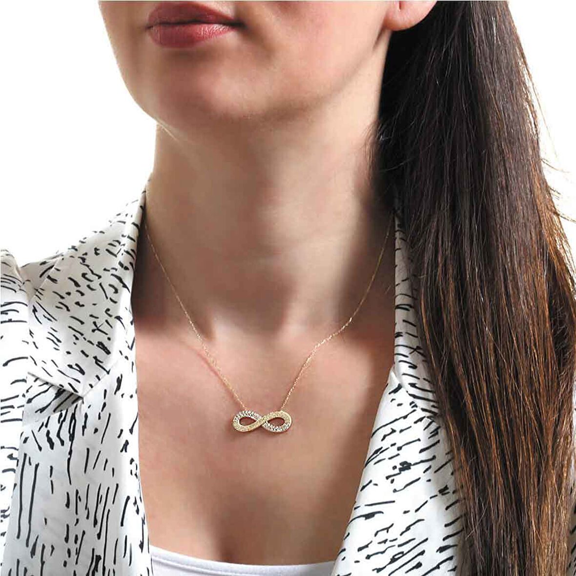 Yarı Taşlı Altın Sonsuzluk Kolye (KLY0009)