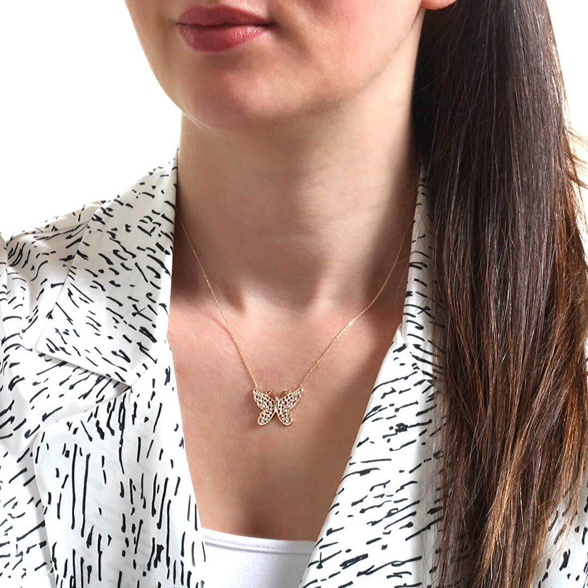 Taşlı Sade Kelebek Kolye (KLY0025)