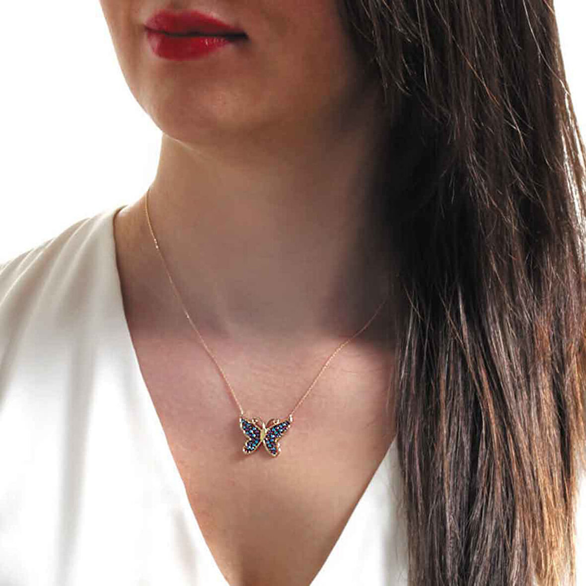 Altın  Taşlı Kelebek Kolye (KLY0026)