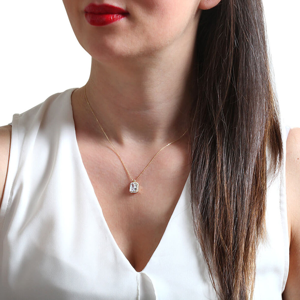 Altın 14 Ayar Baget Taşlı Spor Kolye (KLY0041)