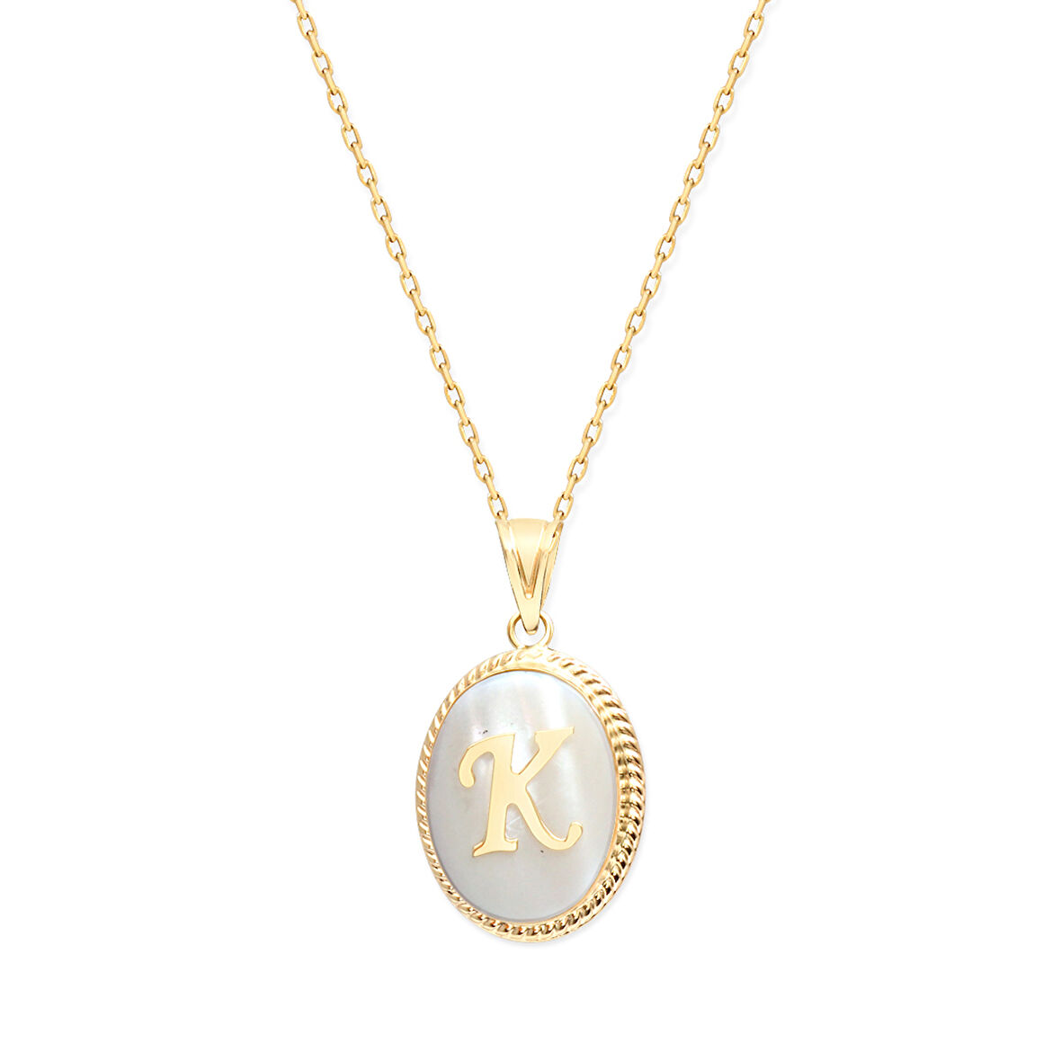 Altın K Harfi Sedef Taşlı Kolye (KLY0090)