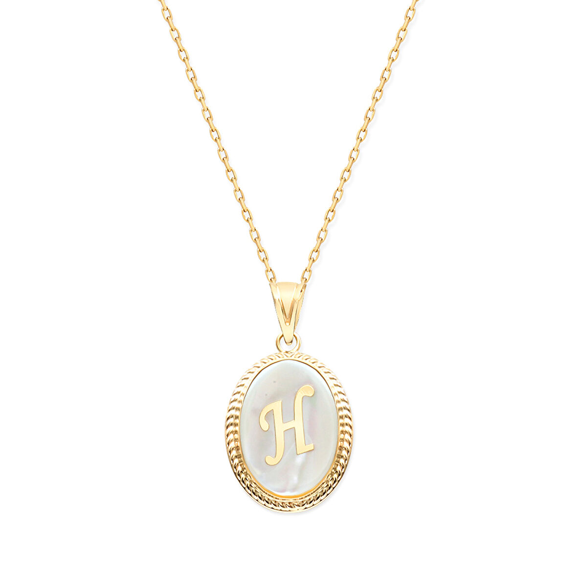 Altın H Harfi Sedef Taşlı Kolye (KLY0094)