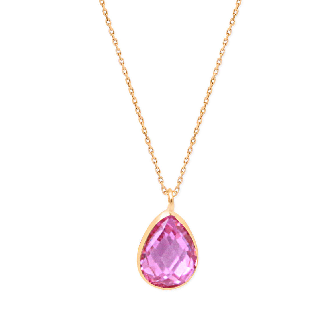 Pembe Taşlı Minimal Altın Kolye (KLY0235)