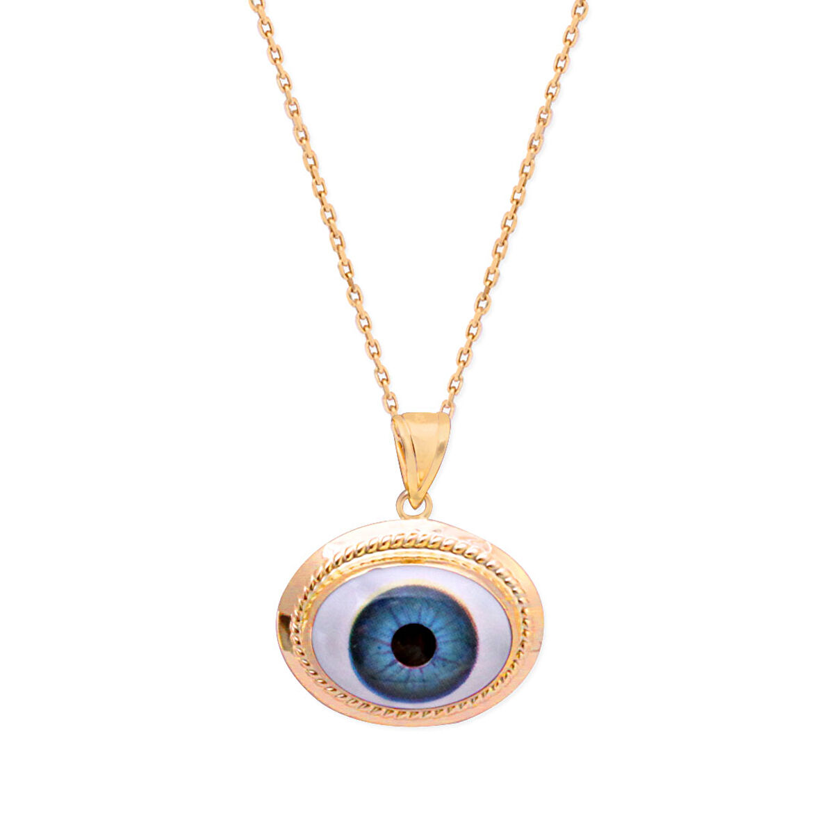Çerçeveli Altın Mavi Göz Kolye (KLY0253)