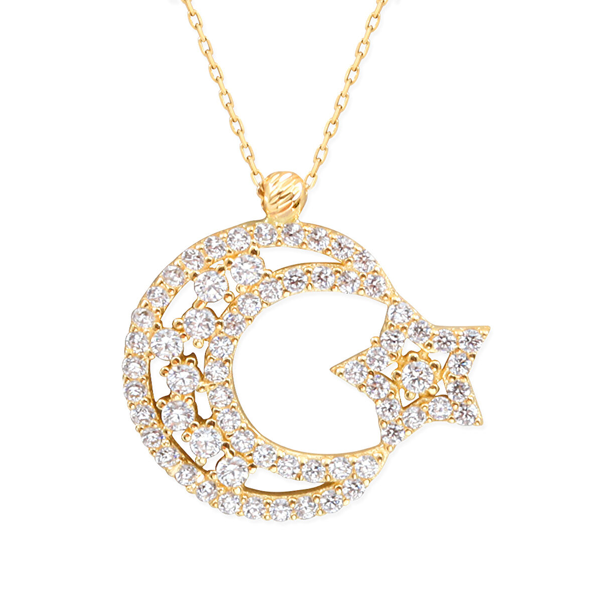 Altın Taşlı Ay Yıldızlı Kolye (KLY0283)