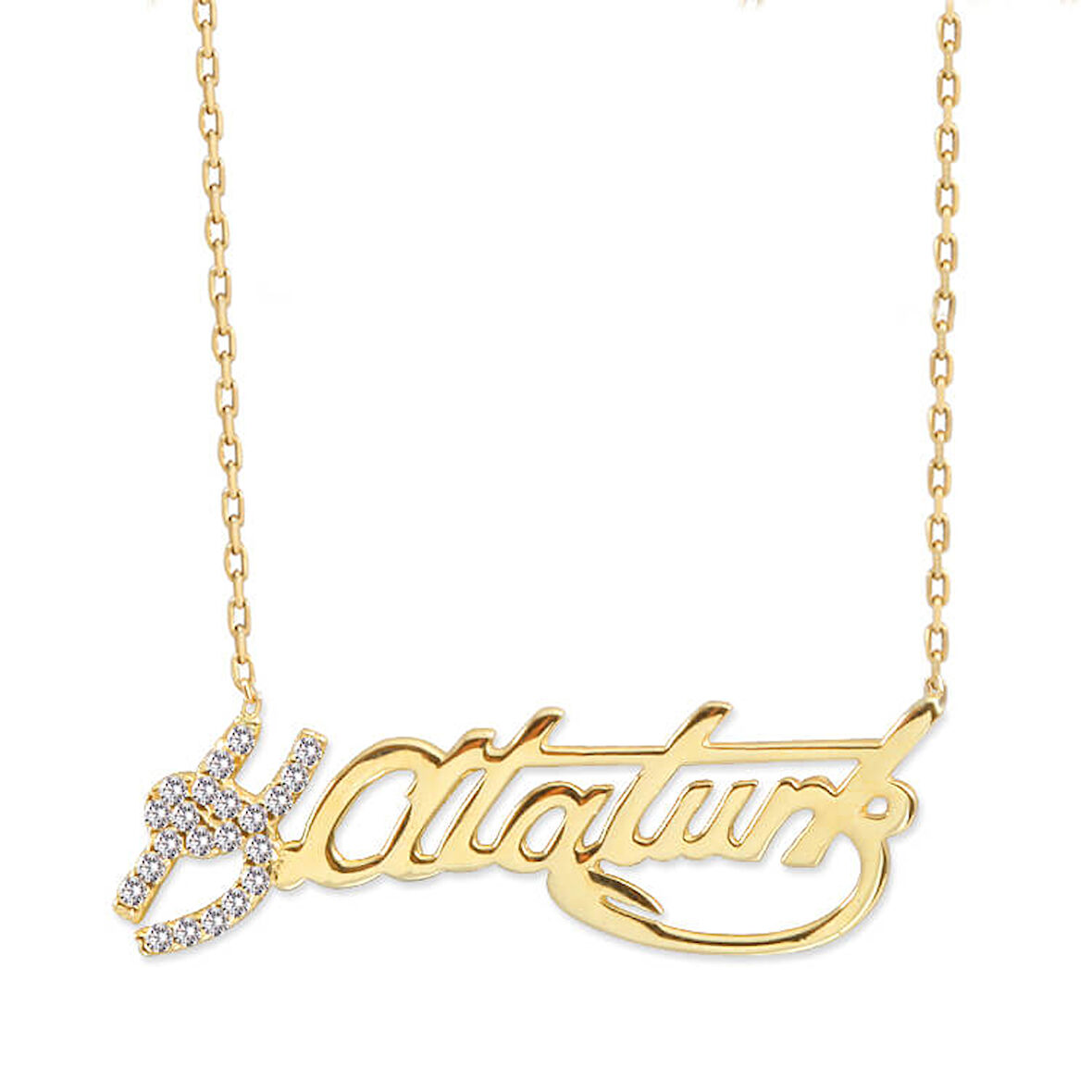 Altın Kemal Atatürk İmzası Taşlı Kolye (KLY0285)