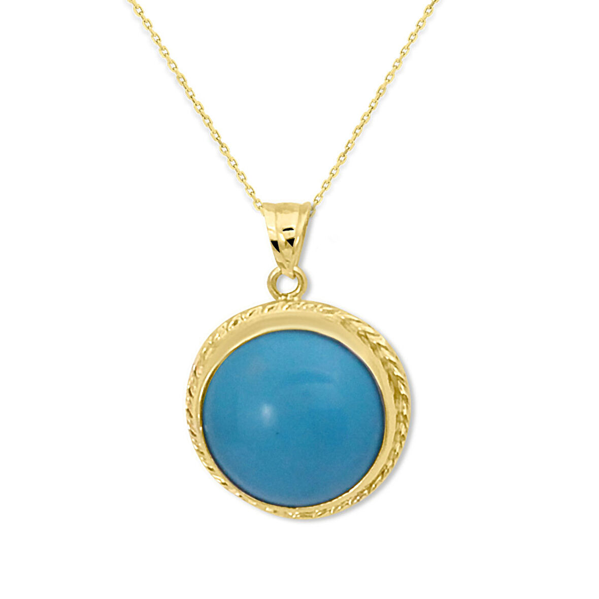 Yuvarlak Firuze Taşlı Altın Nostalji Kolye (KLY0343)