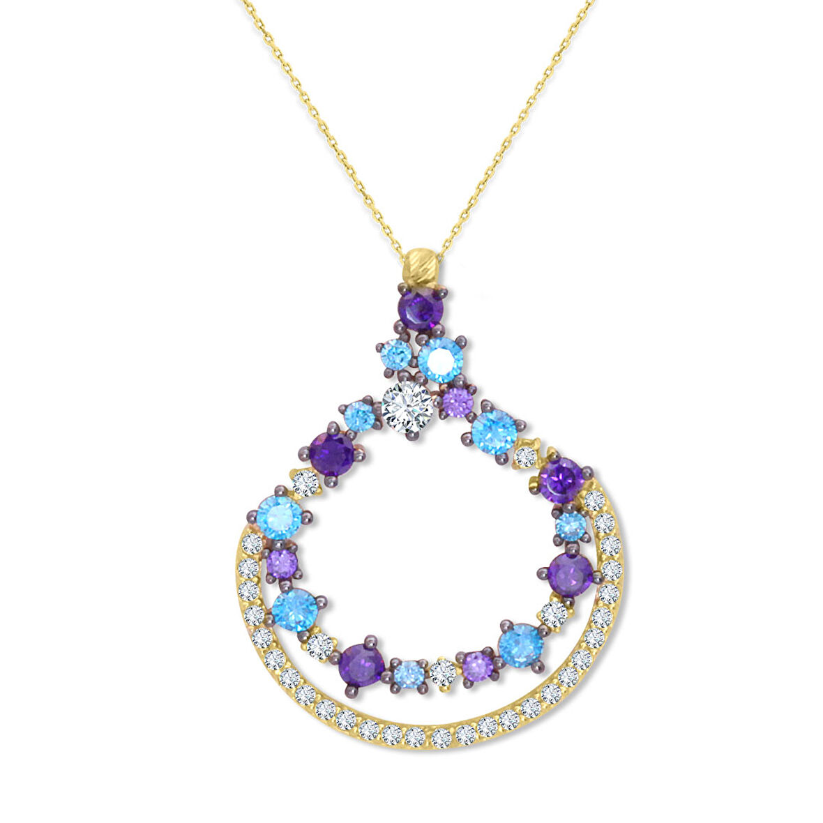 Taş Kombinasyonlu Altın Çember Kolye (KLY0345)