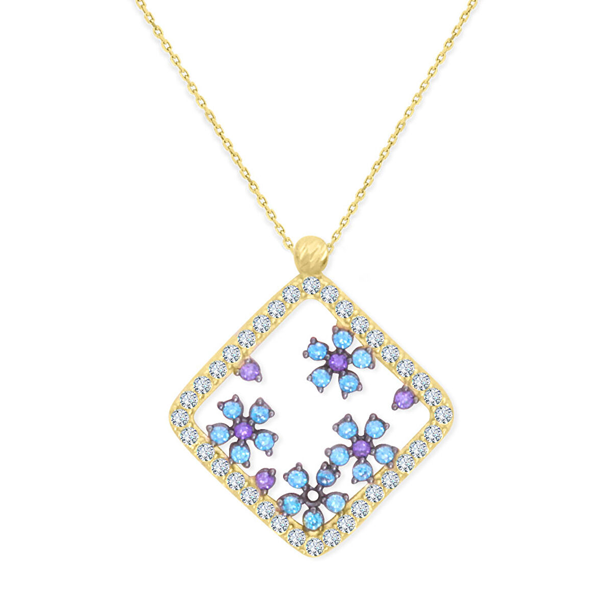 Mor Mavi Taşlı Altın Spor Kolye (KLY0347)