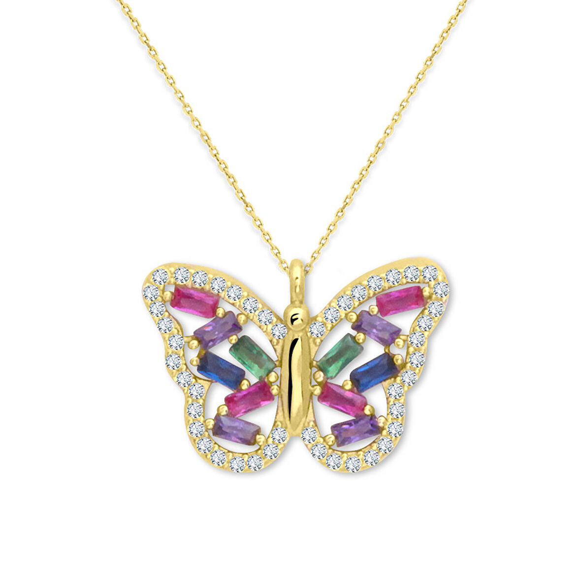 Baget Taşlı Altın Kelebek Kolye (KLY0353)