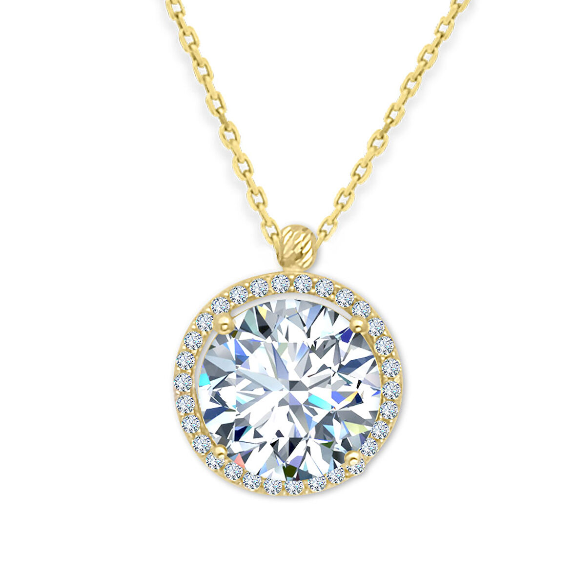 Altın Tek Taş Yuvarlak Kolye (KLY0391)