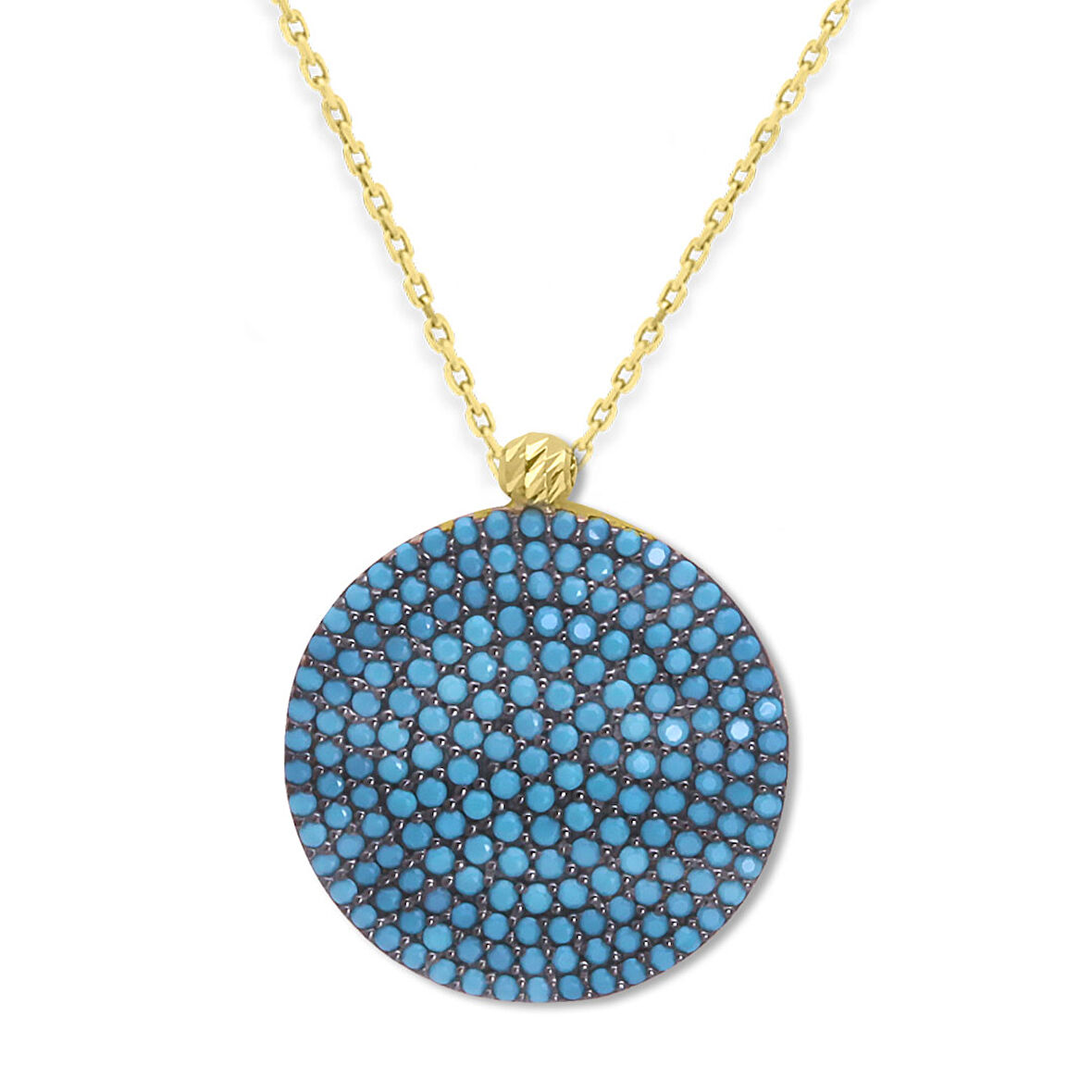 Altın Firuze Taşlı Spor Yuvarlak Kolye (KLY0405)