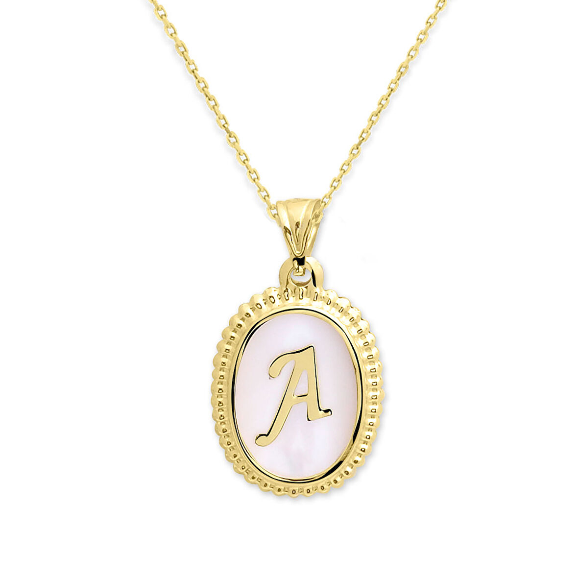 Oval Model Sedef Harf Kolye (Tüm Harfler) (KLY0471)s