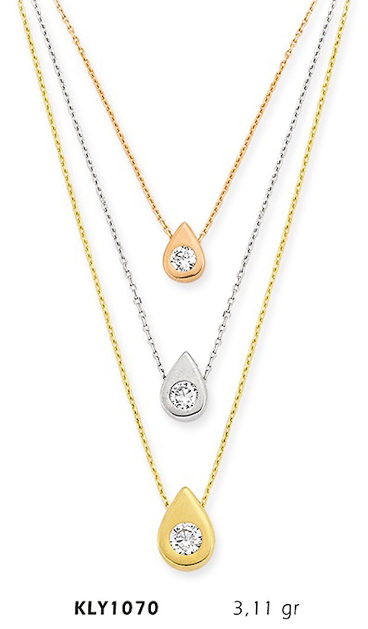 14 Ayar Altın Üçlü Tektaş Kolye KLY1070