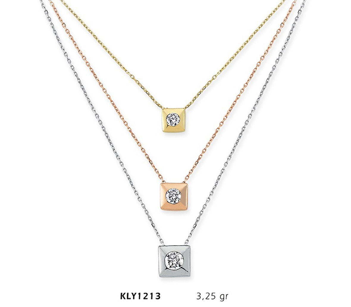 14 Ayar Altın Üçlü Tektaş Kolye KLY1213