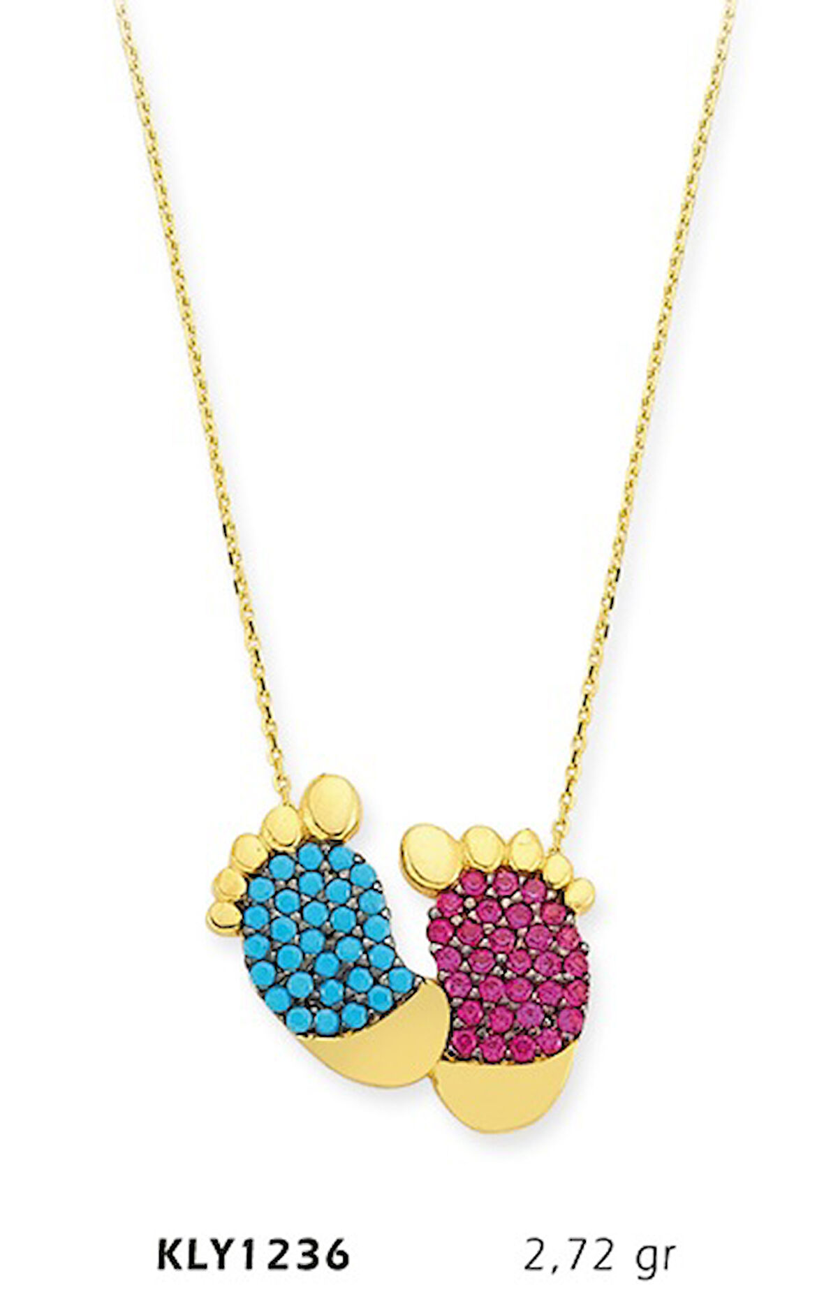 14 Ayar Altın Pembe Mavi Bebek Ayağı Kolye KLY1236