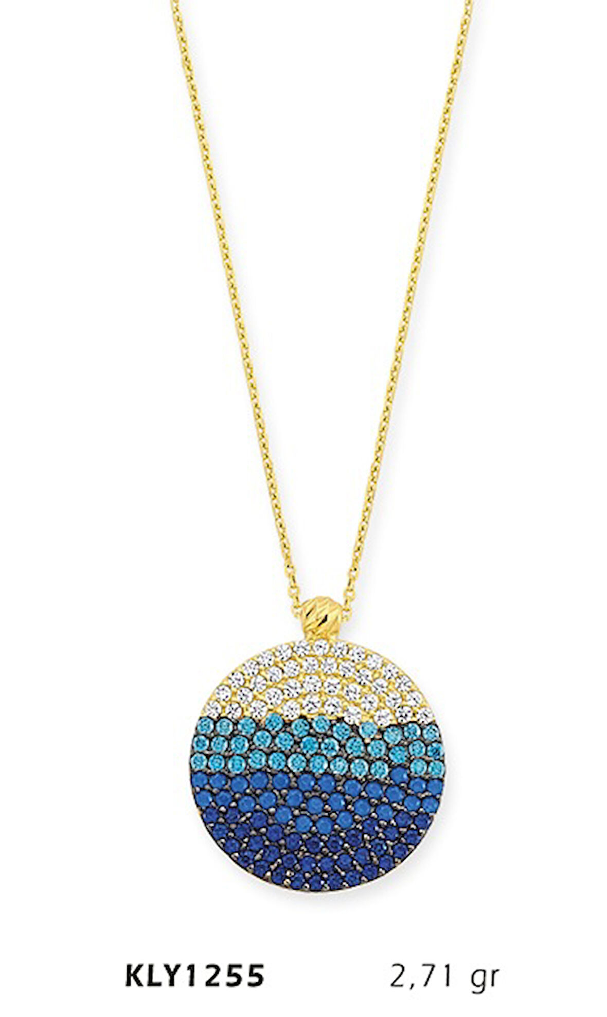 14 Ayar Altın Mavi Daire Kolye KLY1255