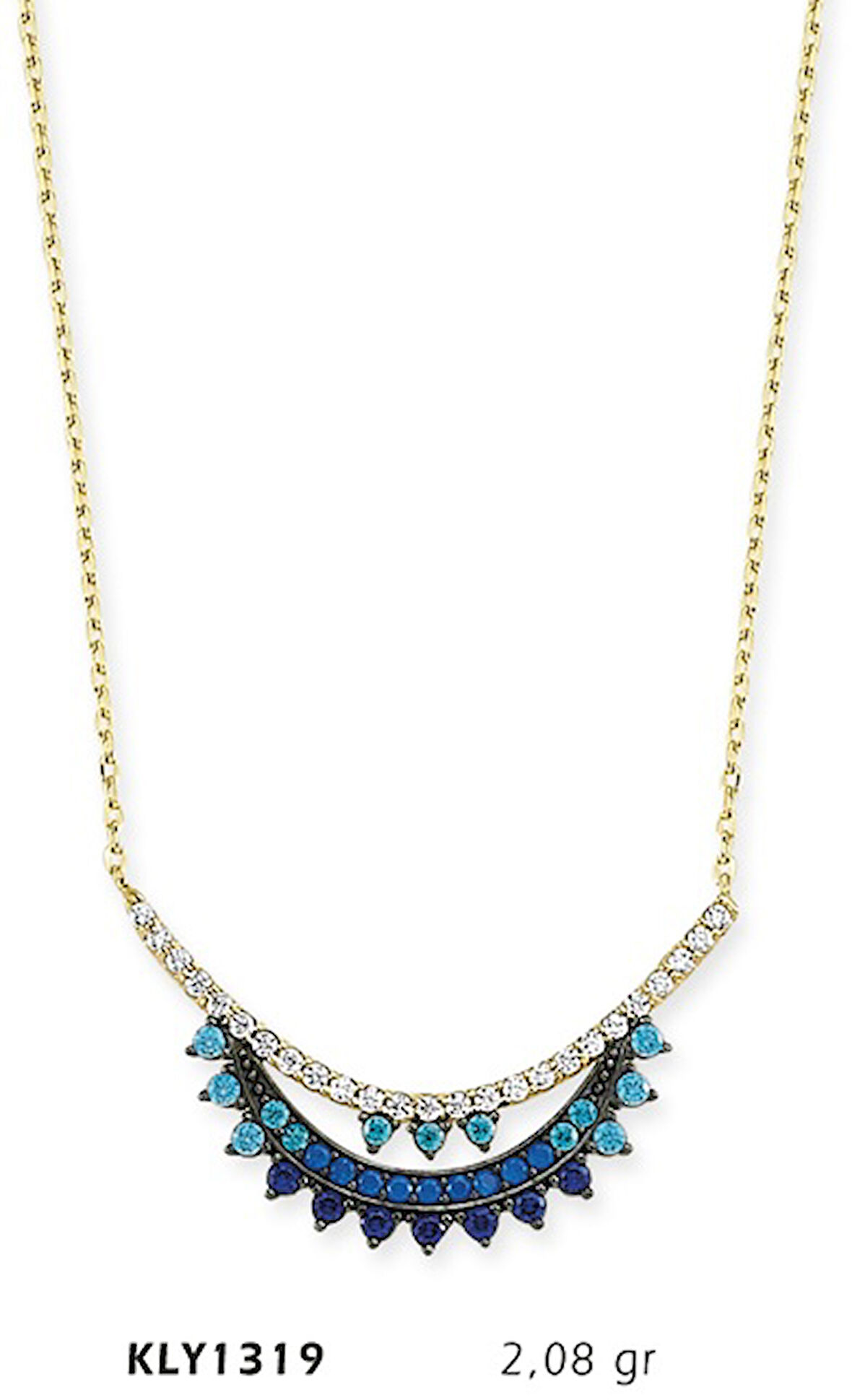 14 Ayar Altın Mavi Tek Sıra Kolye KLY1319