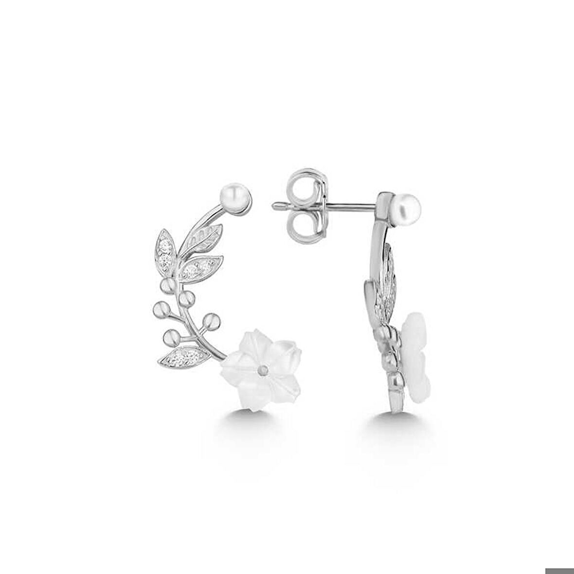 925 Ayar Gümüş Sedef Çiçek Çivili Kadın Küpe