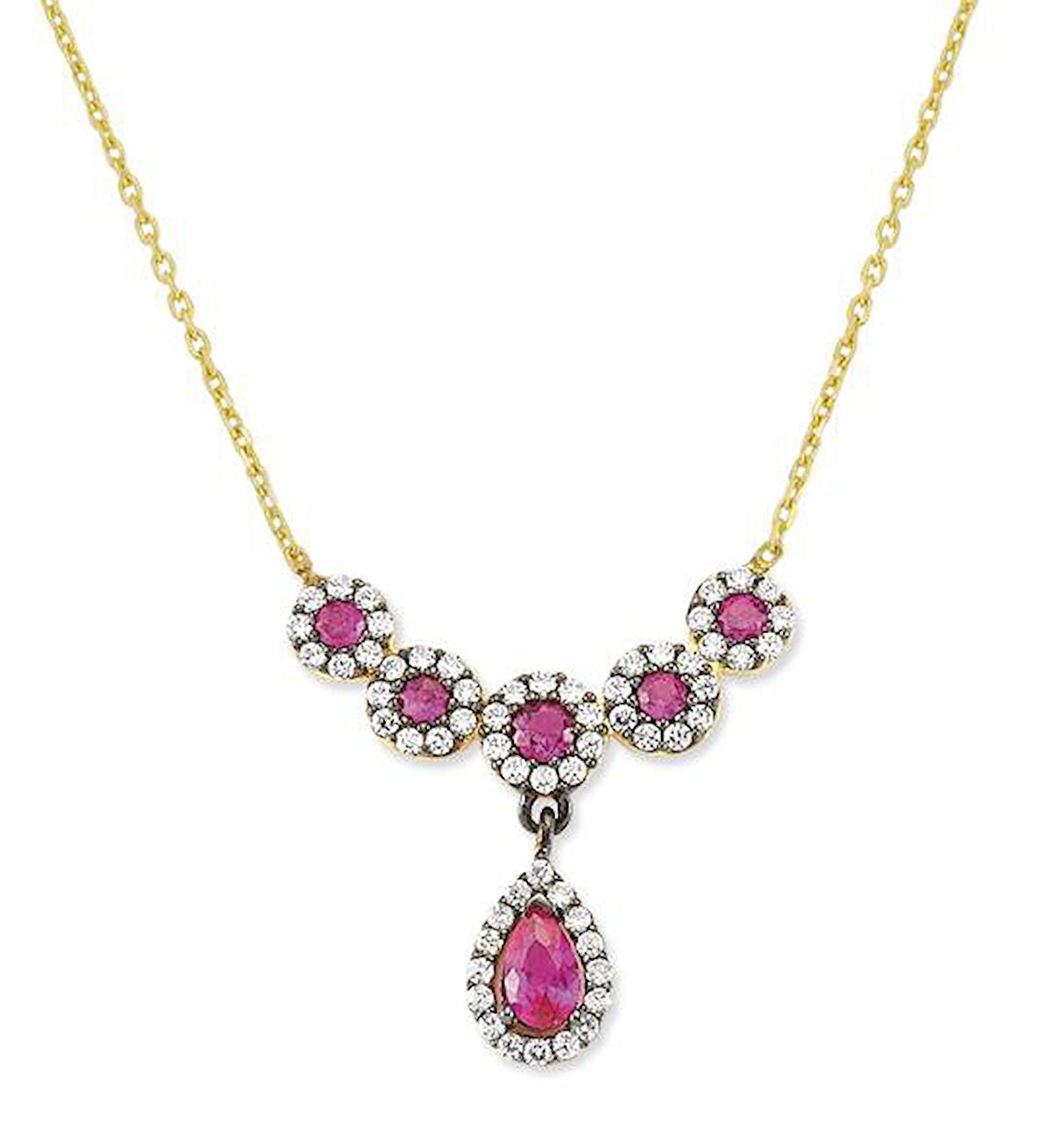 14 Ayar Altın Pembe Taşlı Kolye KLY334