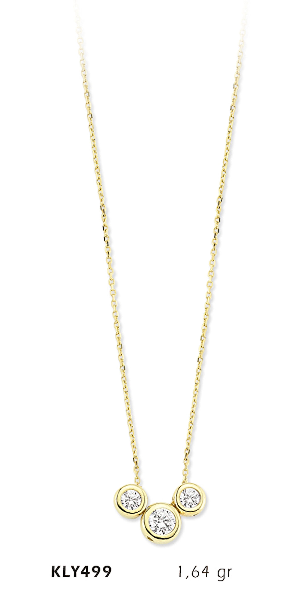 14 Ayar Altın Üç Tektaş Kolye KLY499