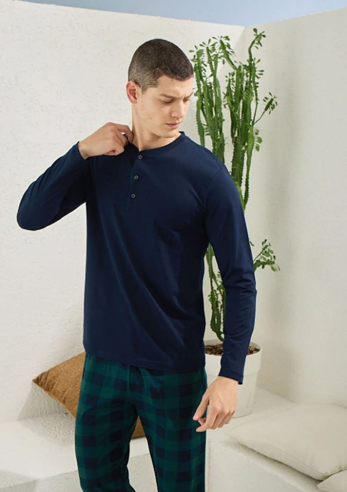 Ekose Desen Pamuk Erkek Pijama Takım