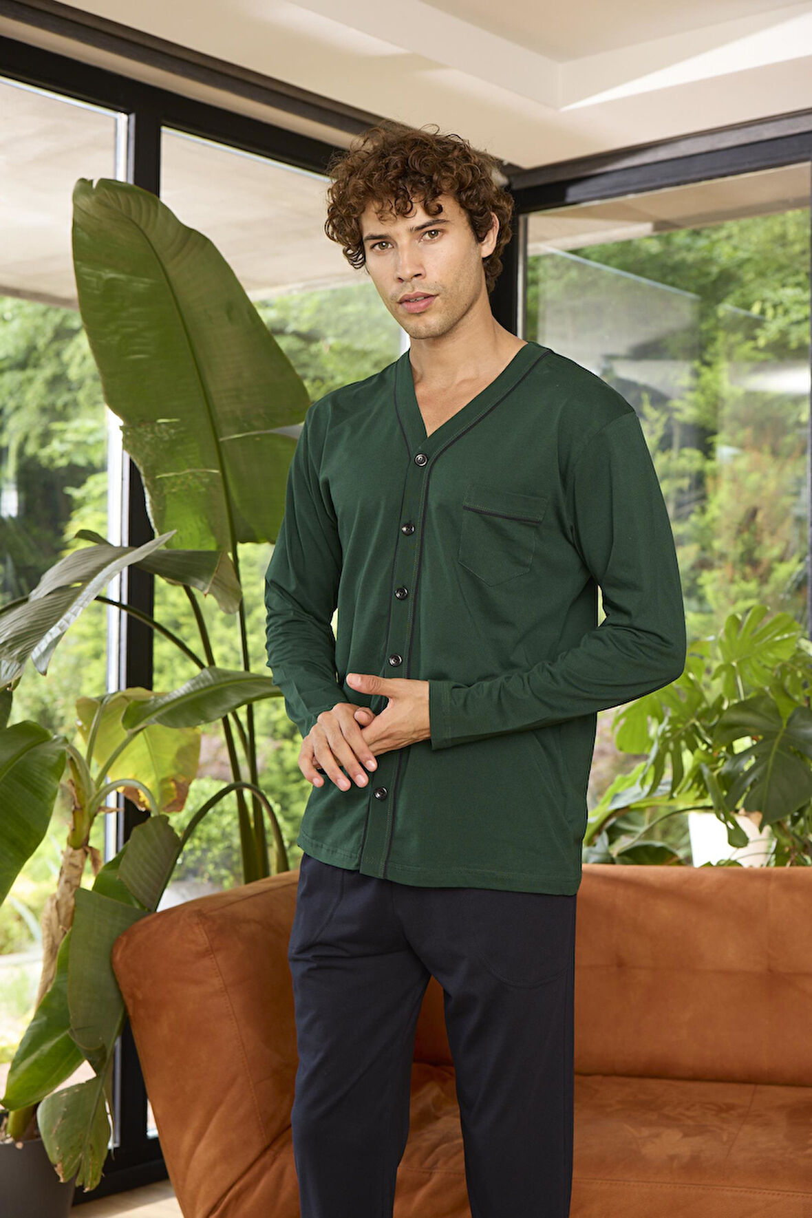 KLY ERKEK ÖNDEN DÜĞMELİ UZUN KOL PAMUK PİJAMA TAKIM 9267