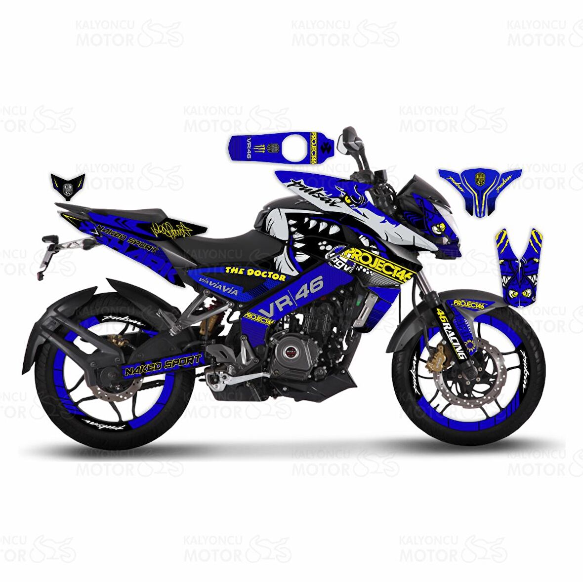 Bajaj Pulsar 200 NS VR46 Rossi Shark Sticker Set Mavi