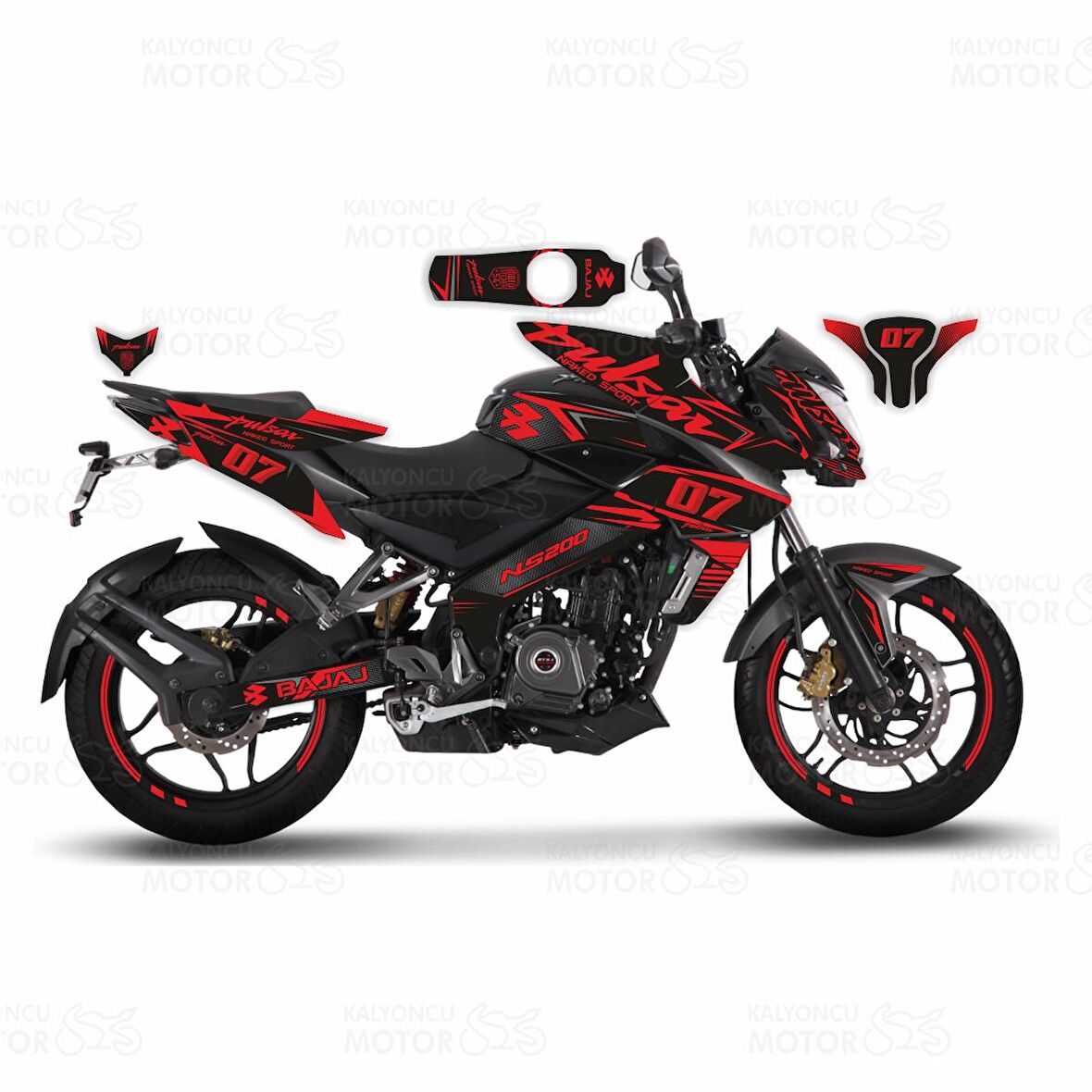 Bajaj Pulsar 200 NS Naked Sport Design Sticker Set Siyah - Kırmızı