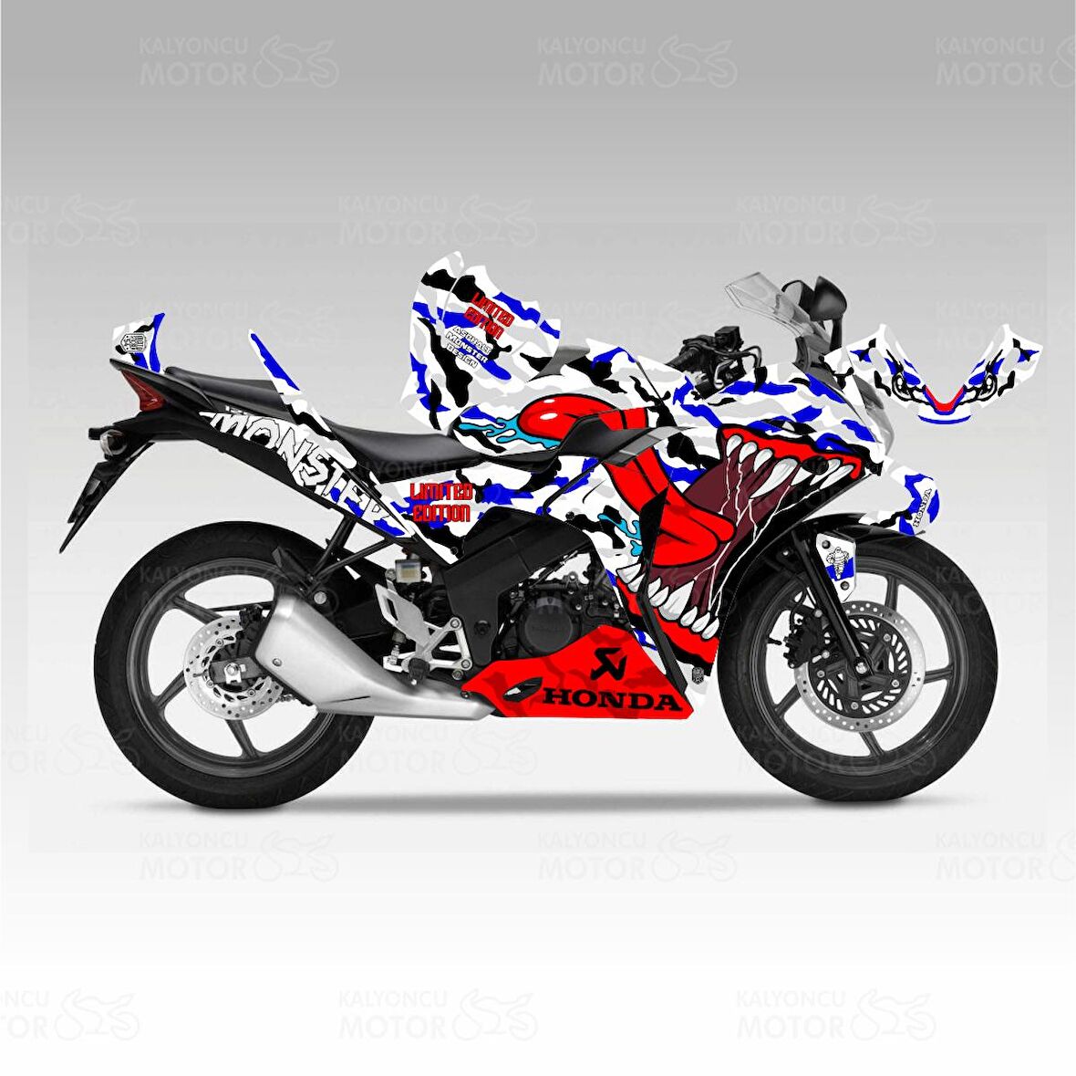 Honda CBR 125 R Asphalt Monster Desing Sticker Set  Mavi Detaylı