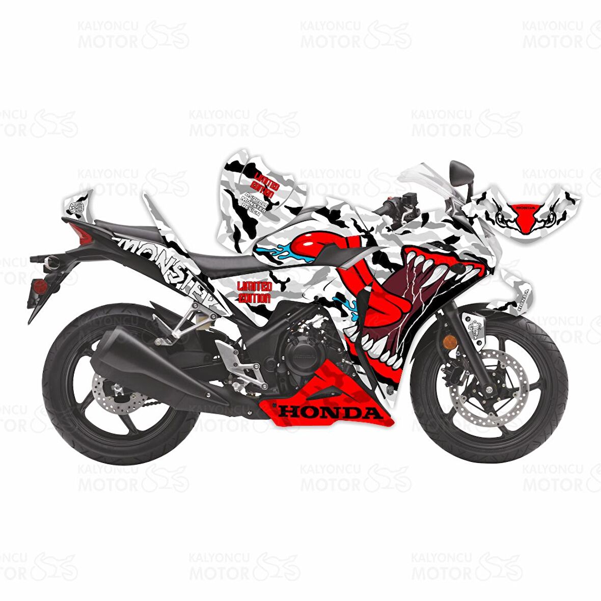 Honda CBR 250 Asphalt Monster Design Sticker Set Beyaz Eski Kasa