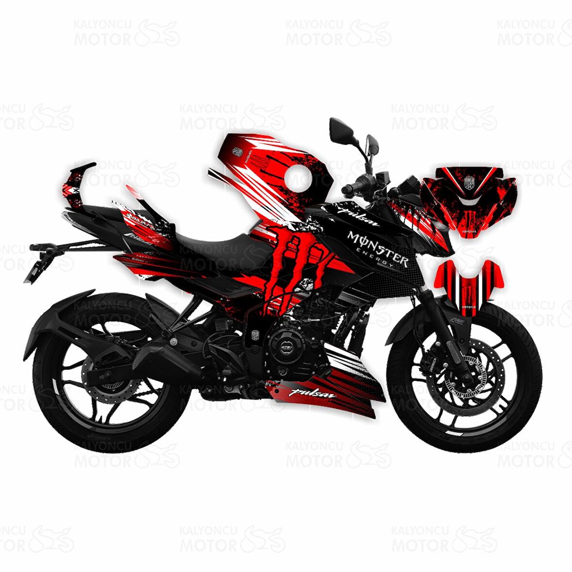 Bajaj Pulsar N 250 Monster Energy Desing Sticker Set Siyah Kırmızı Beyaz