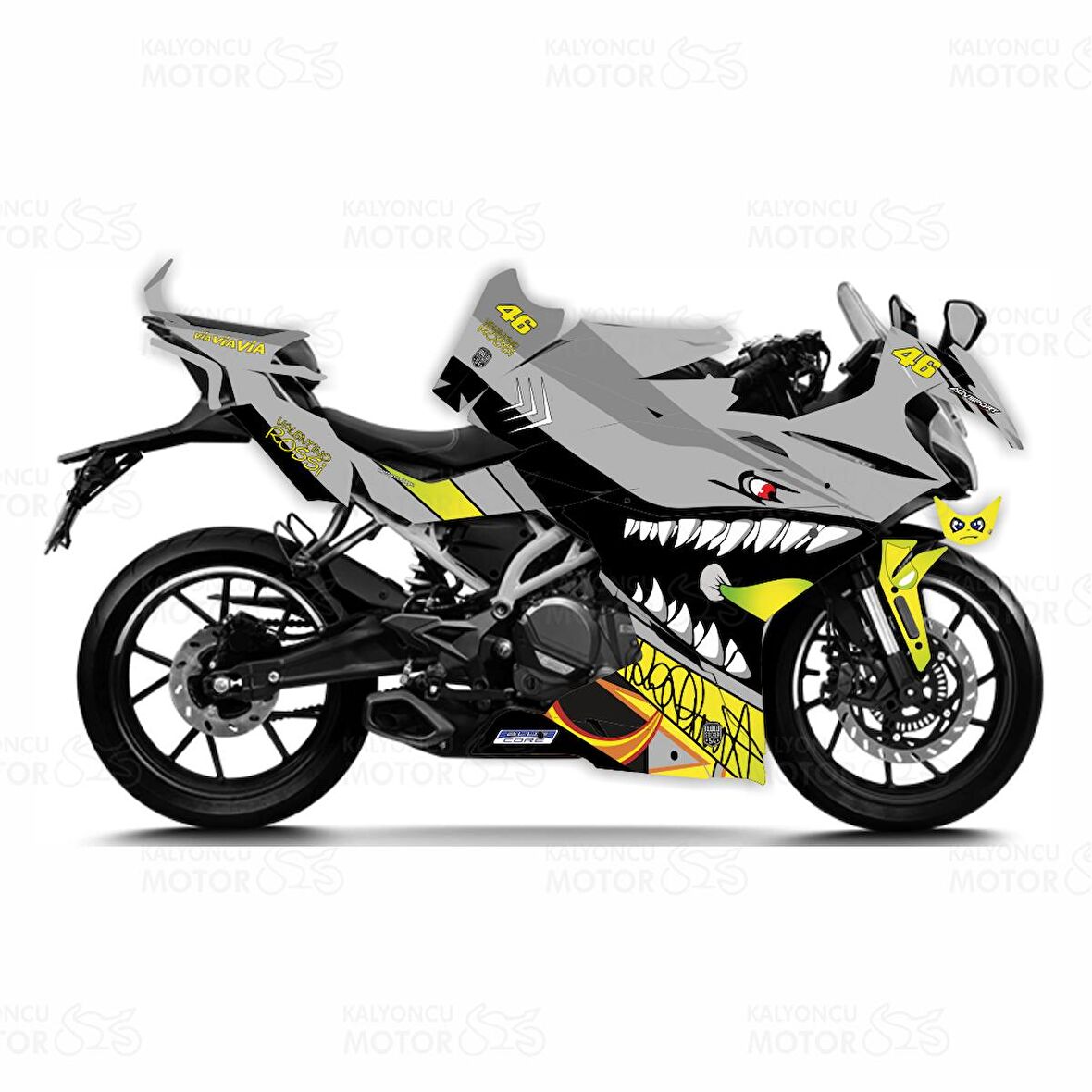 CF Moto 250 SR Rossi Shark Design Gri Sticker Set - Motor Kaplama