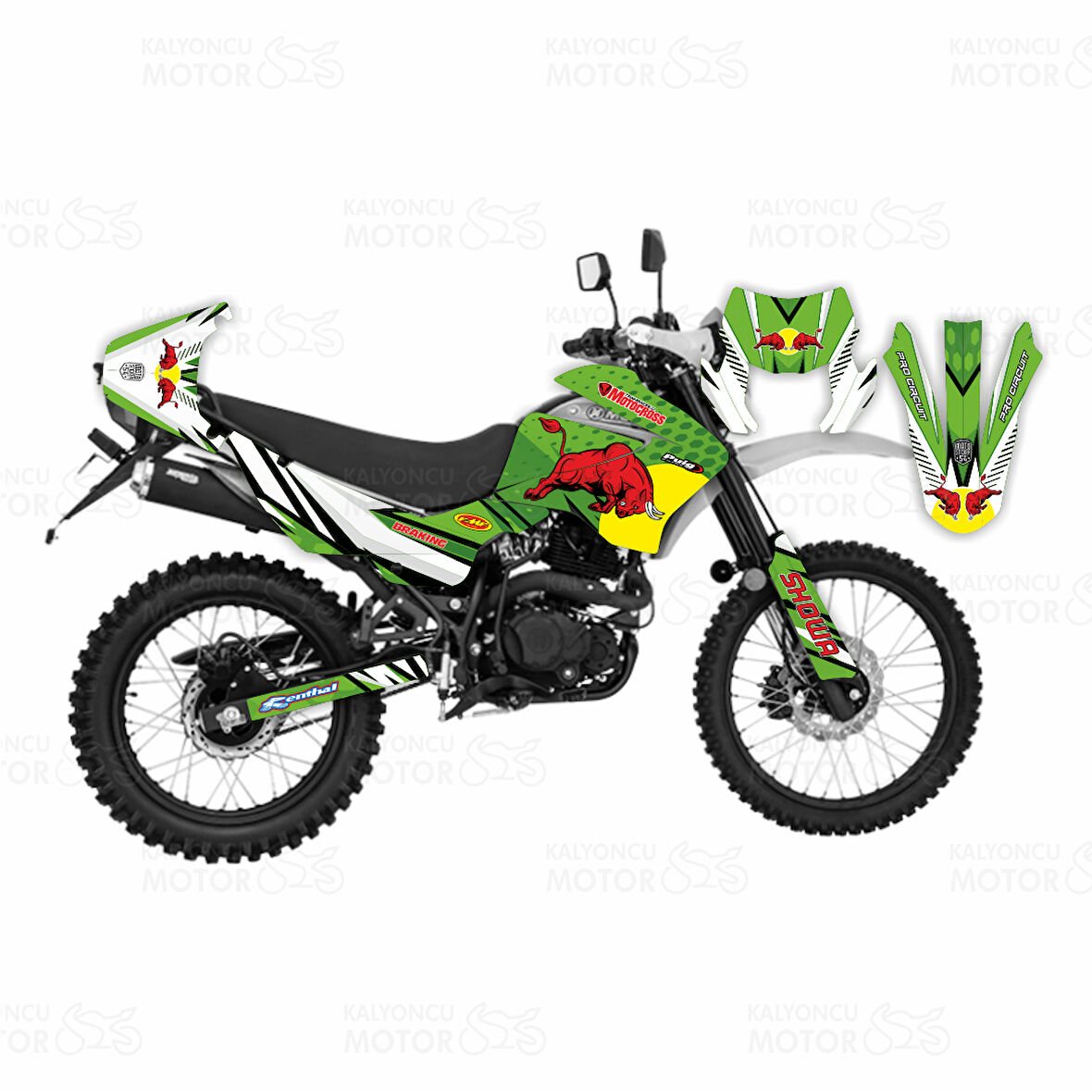 Mondial X-Treme MAX 200 i  Bull Design Yeşil Sticker Set  (Yeni Model Far)