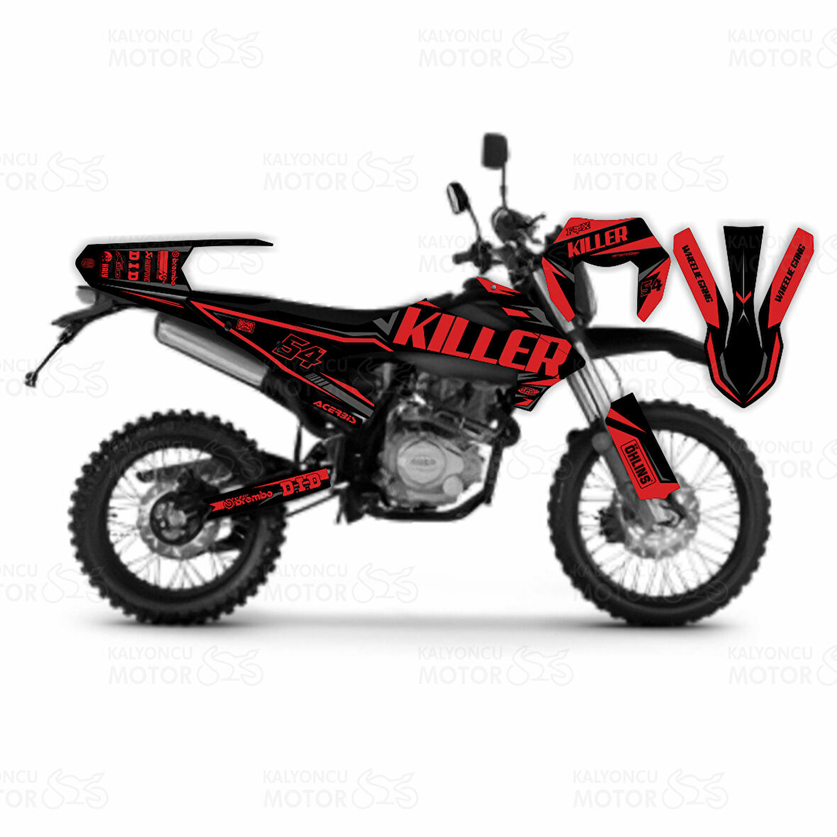 Kuba Race 125 Killer Design Full Hologram Siyah-Kırmızı-Gri Kaplama