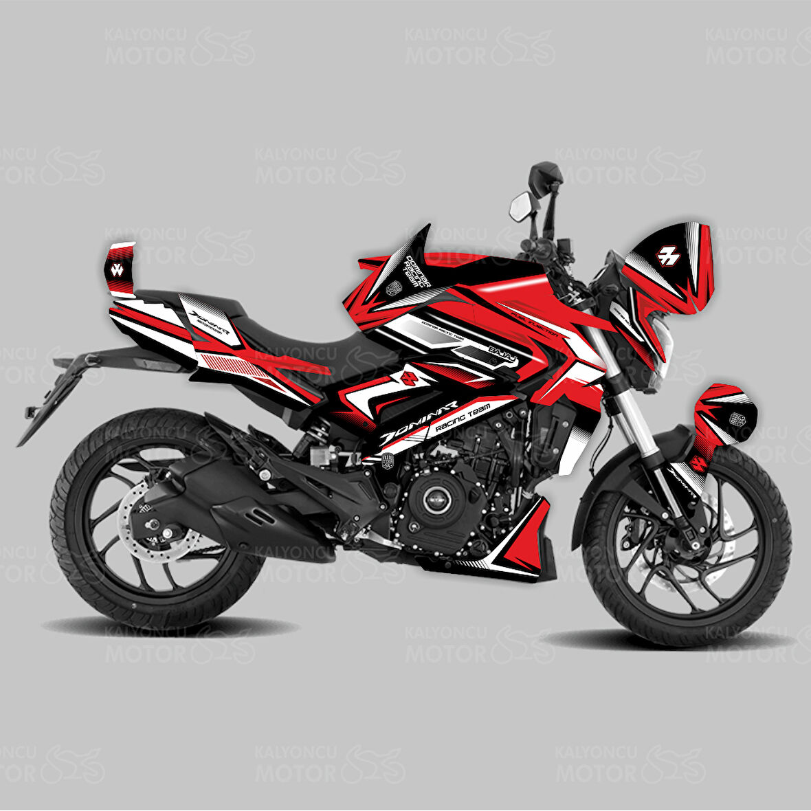 Bajaj Dominar Racing Team Design Kırmızı-Siyah-Beyaz Sticker Set Kaplama