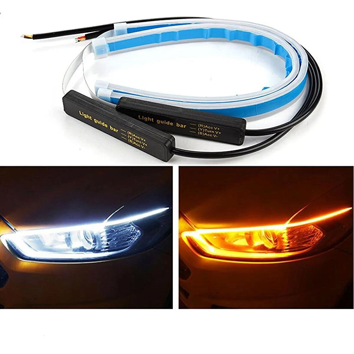 Ford Focus Collection Uyumlu Far Üstü Gündüz Ledi, Far İçi Kayar Led 60 cm Selamlamalı