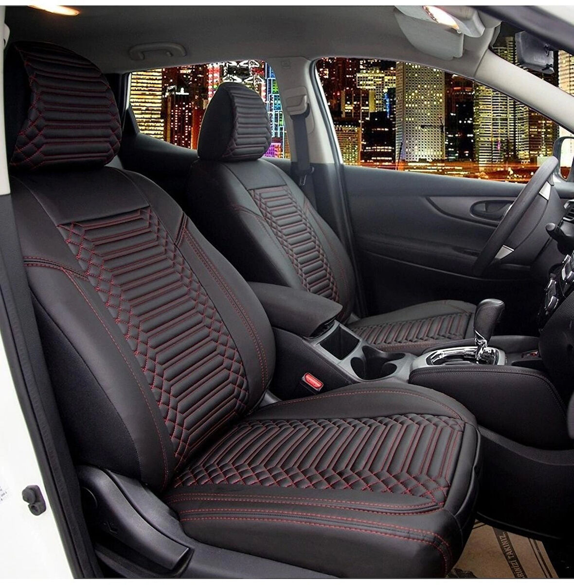 Renault Megane 4 Sedan 2016-2020 Uyumlu Lüx Deri Oto Koltuk Kılıfı Ön Arka Takım Giydirme Model SİYAH KIRMIZI