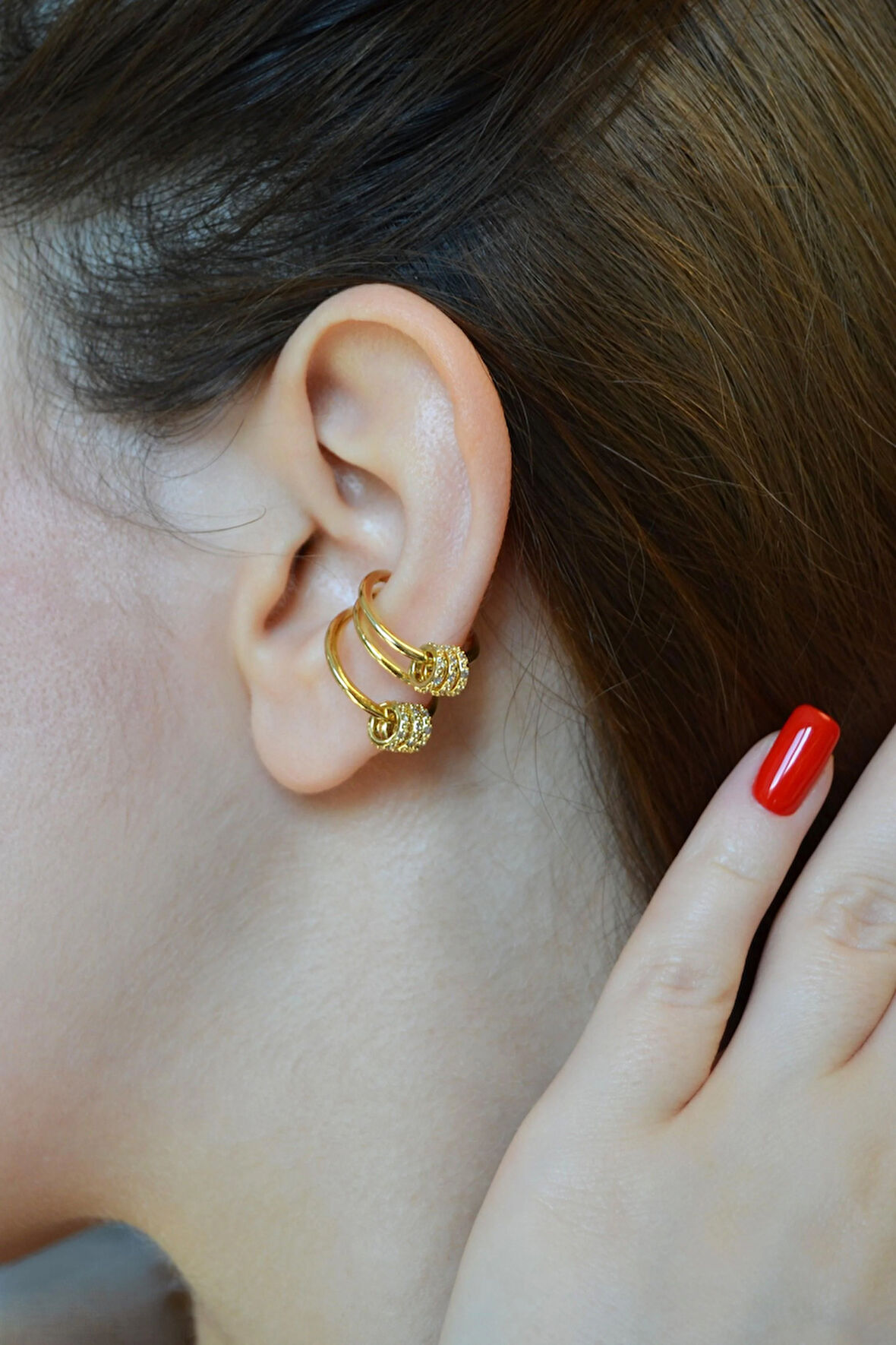 Zirkon Halka Charmlı Çoklu Earcuff Sıkıştırma Kıkırdak Küpesi