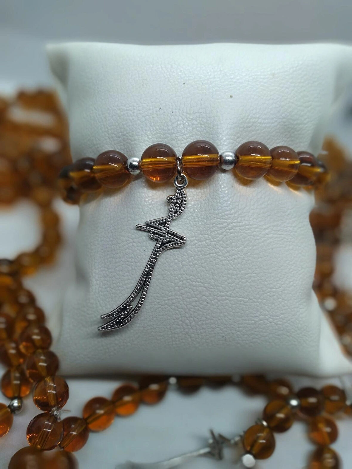 MRYart Zülfikar Kuılıç Detaylı Kahverengi Cam Boncuk Bileklik Unisex