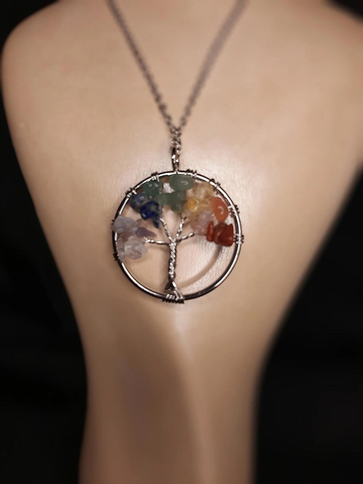 MRYart  "Doğal Taşlı Hayat Ağacı Kolye Renkli Çakra Taşlı El Yapımı Tasarım"