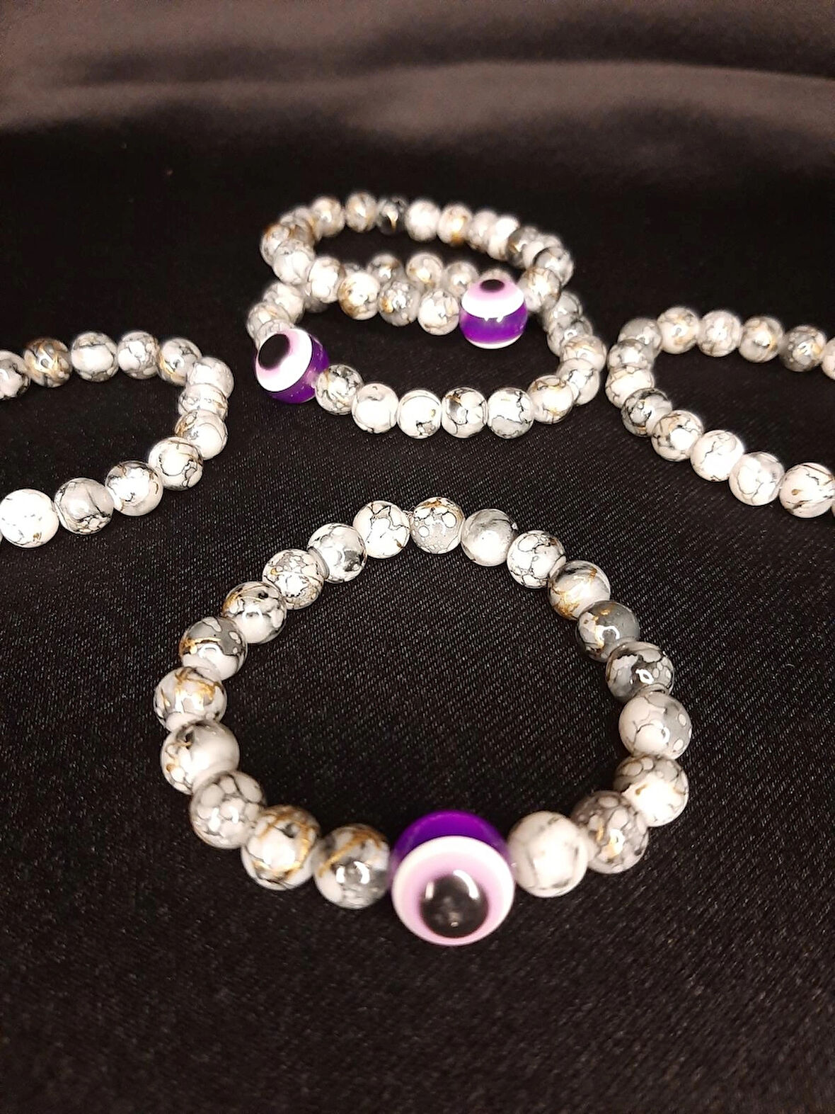 MRYart  Doğal Taşlı Nazar Boncuklu Bileklik Mermer Desenli El Yapımı Bileklik