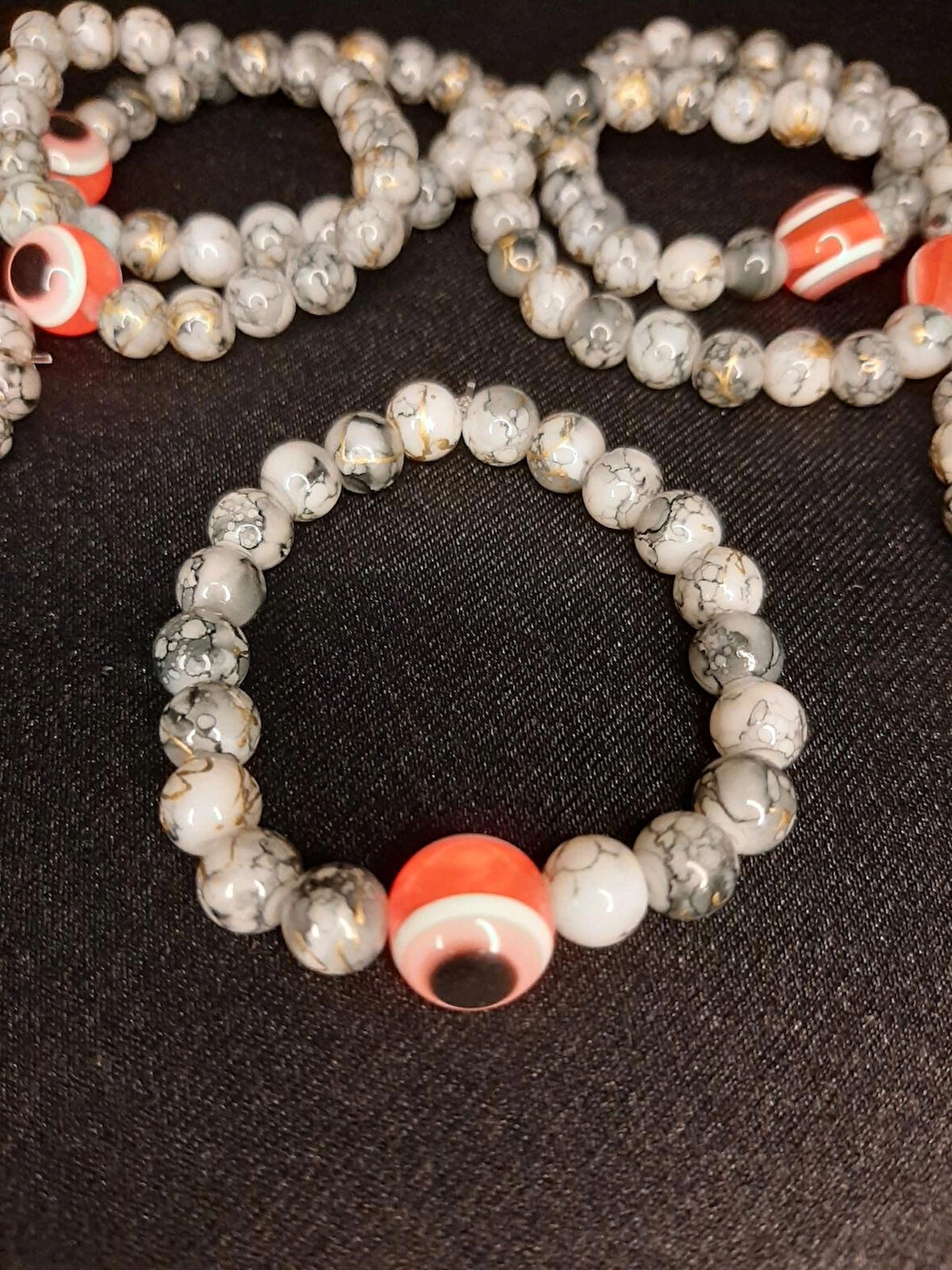 MRYart Doğal Taşlı Nazar Boncuklu Bileklik Mermer Desenli El Yapımı Bileklik