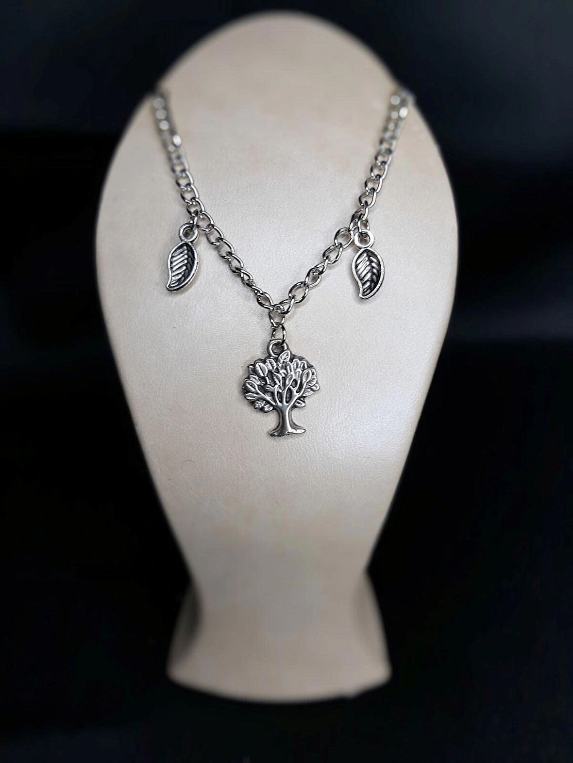 MRYart Antik Gümüş Renk Ağaç Figürlü Halhal – Doğal Temalı Zincir Tasarım