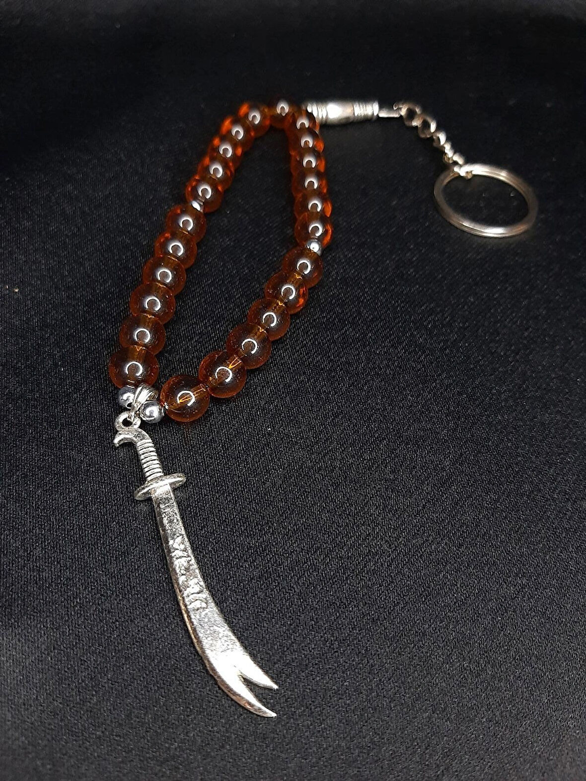 MRYart Zülfikar Kılıçlı Amber Renk Tesbih Anahtarlık – Erkekler İçin Özel Tasarım