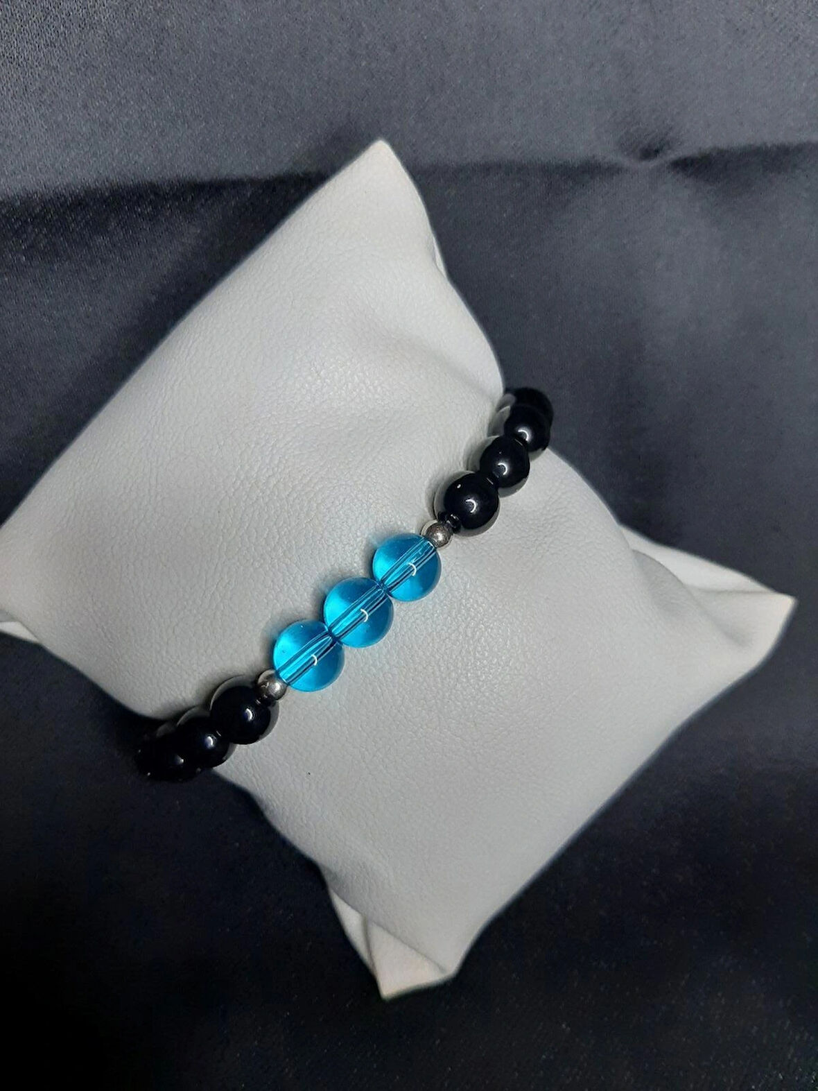 MRYart Doğal Görünümlü Siyah Hematit & Mavi Cam Boncuklu El Yapımı Bileklik - Unisex