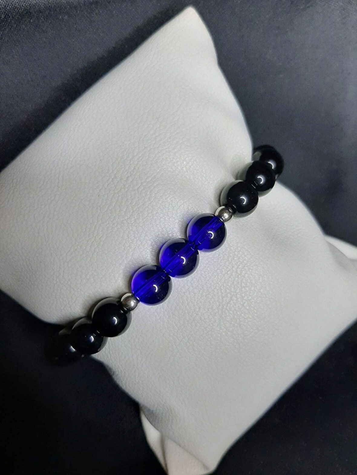 MRYart Doğal Görünümlü Siyah Hematit & Lacivert Cam Boncuklu El Yapımı Bileklik - Unisex