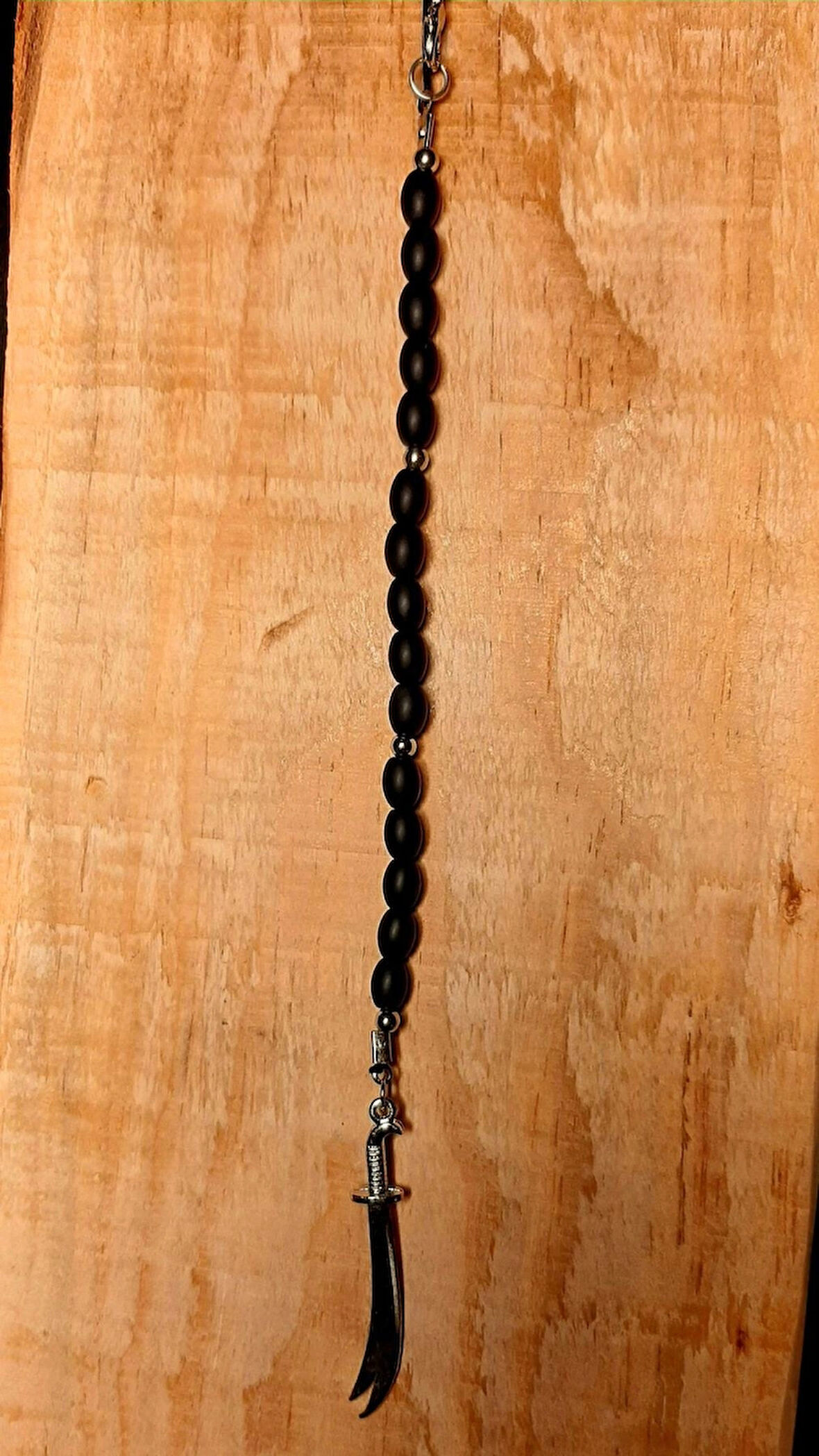 MRYart Oniks Taşlı Zülfikar Figürlü Araç İçi Ayna Süsü - Doğal Taş Aksesuar