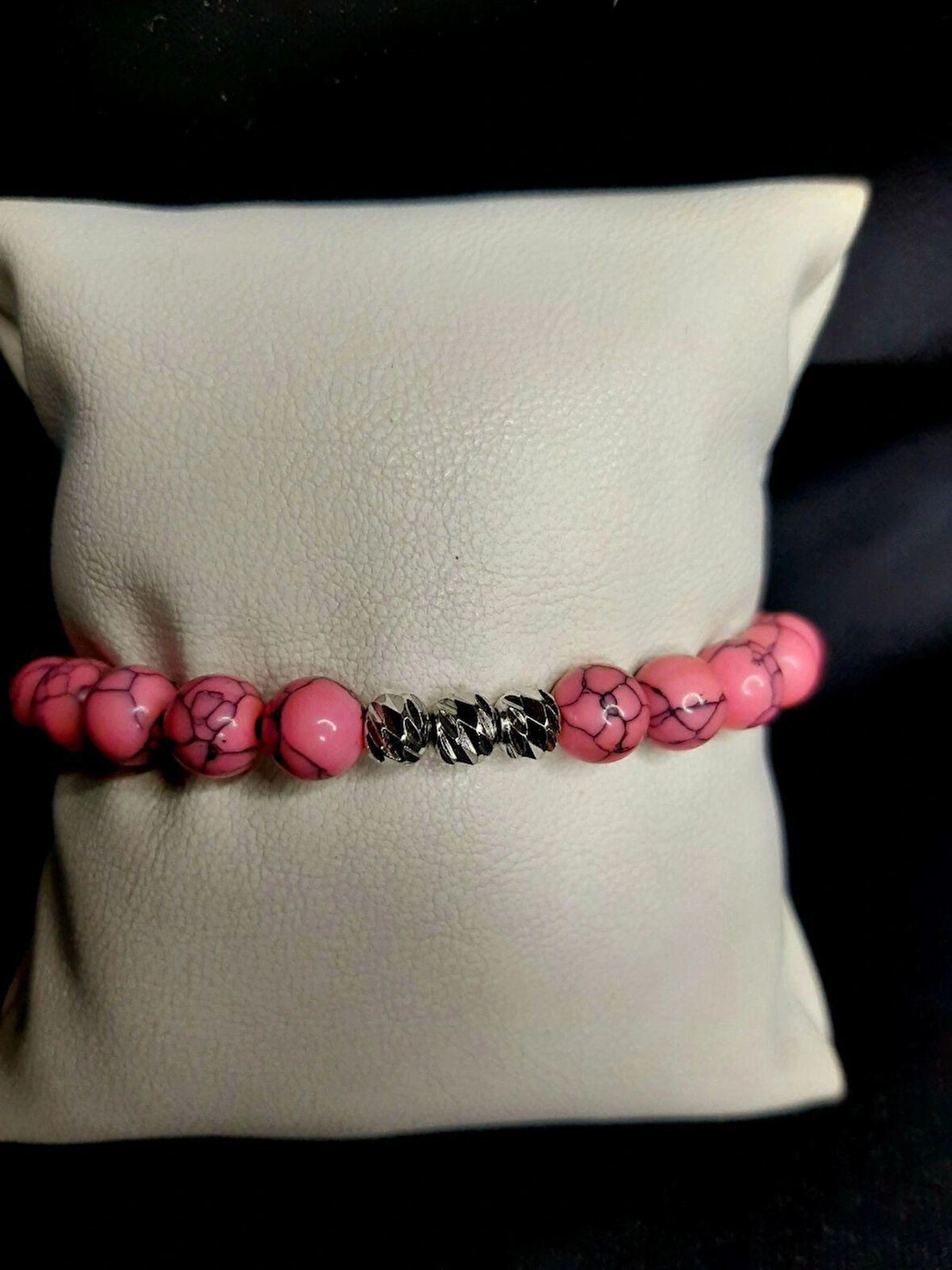 MRYart Pembe Turkuaz Taşı ve Metal Boncuk Detaylı El Yapımı Bileklik